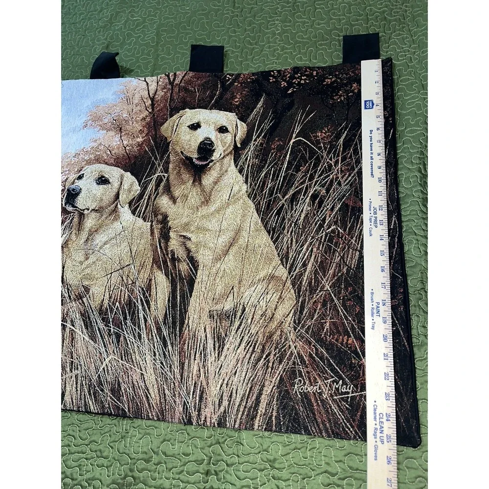 Hanging Tapestry Panel Yellow Lab dogs Panel Pure Country Weavers Robert May VTG